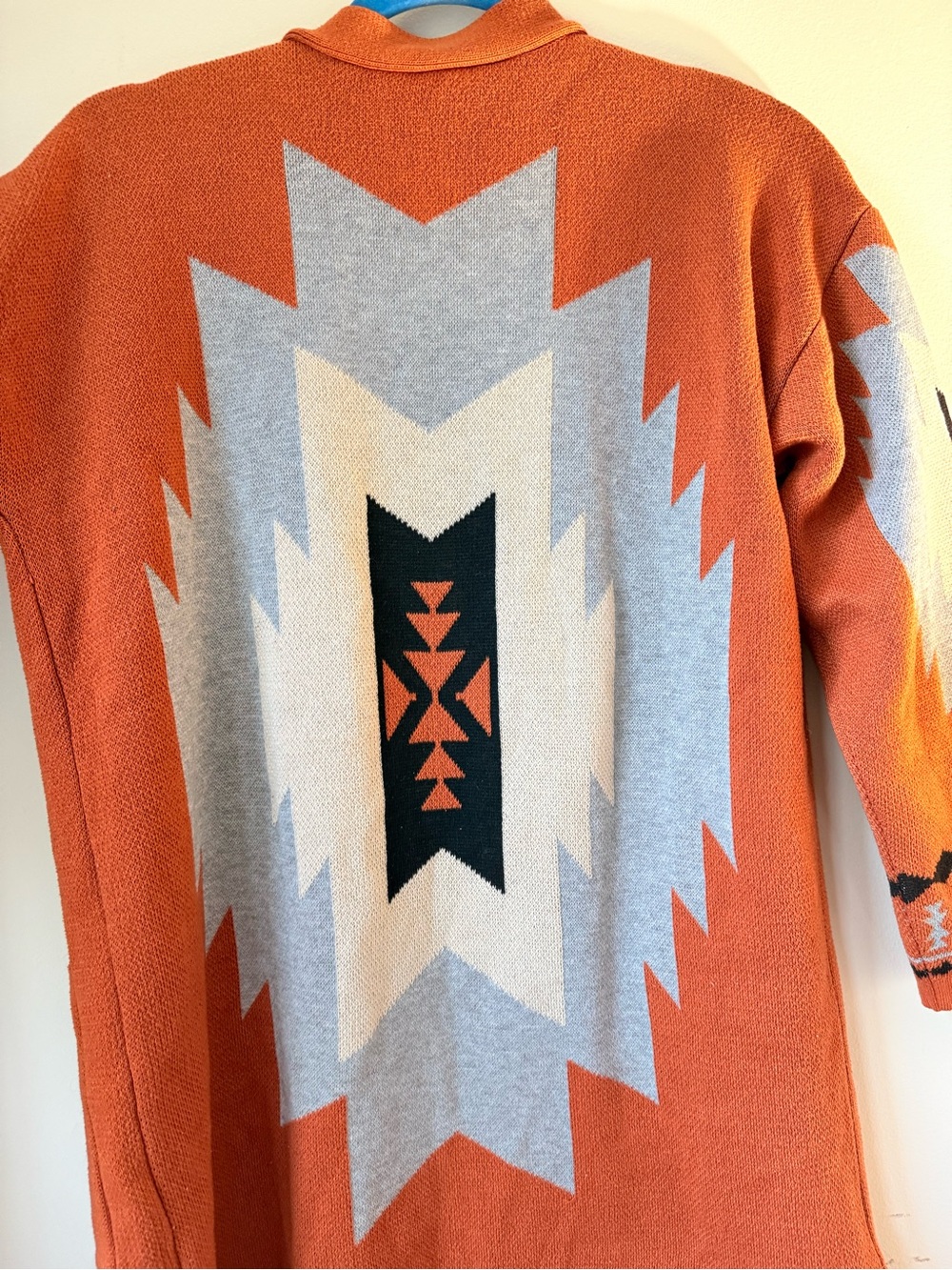 Aztec Pattern Open-Front Cardigan Sweater - Rust M - Picture 10 of 16